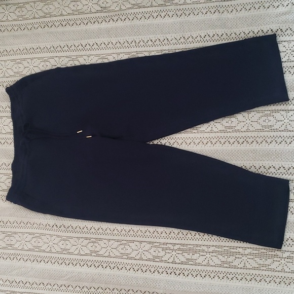 DRAPER JAMES navy blue crepe drawstring crop pants - Picture 3 of 9